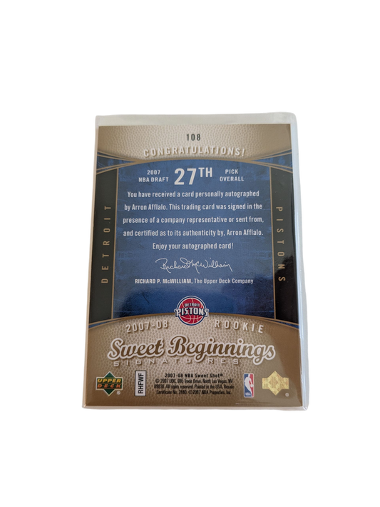 2007 Upper Deck Sweet Beginnings Signatures Detroit Pistons Arron Afflalo Auto Card