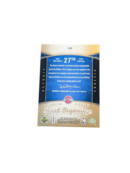 2007 Upper Deck Sweet Beginnings Signatures Detroit Pistons Arron Afflalo Auto Card