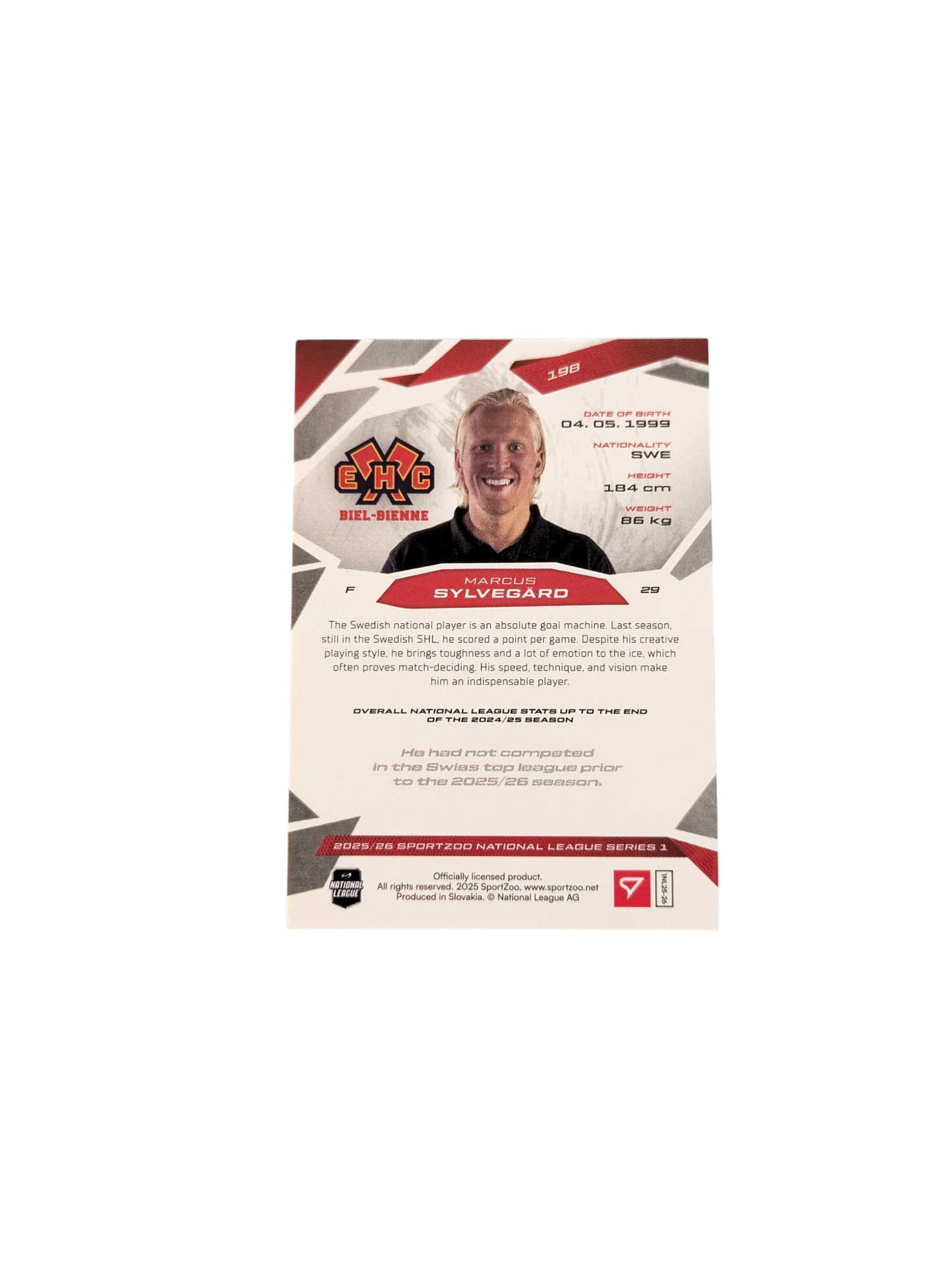 2026 SportZoo National League Biel Bienne Marcus Sylvegard 07/20 Red card