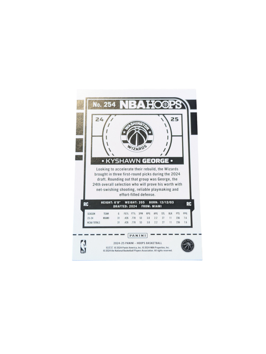2024 Panini NBA Hoops Washington Wizards Kyshawn George #254 Rookie Speckle card