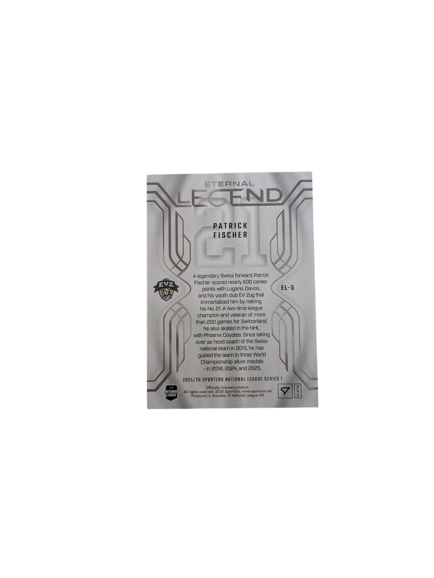 2026 SportZoo National League Eternal Legends Zug Patrick Fischer 05/65 card