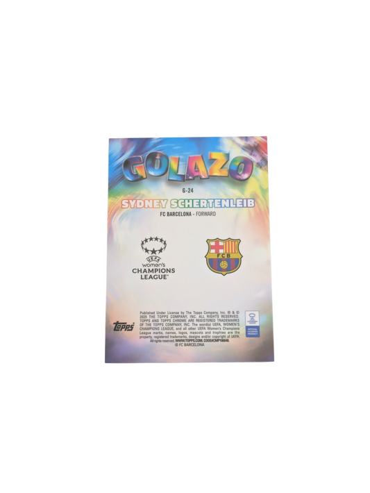 2025 Topps Chrome FC Barcelona Sydney Schertenleib Golazo 122/150 Rookie card