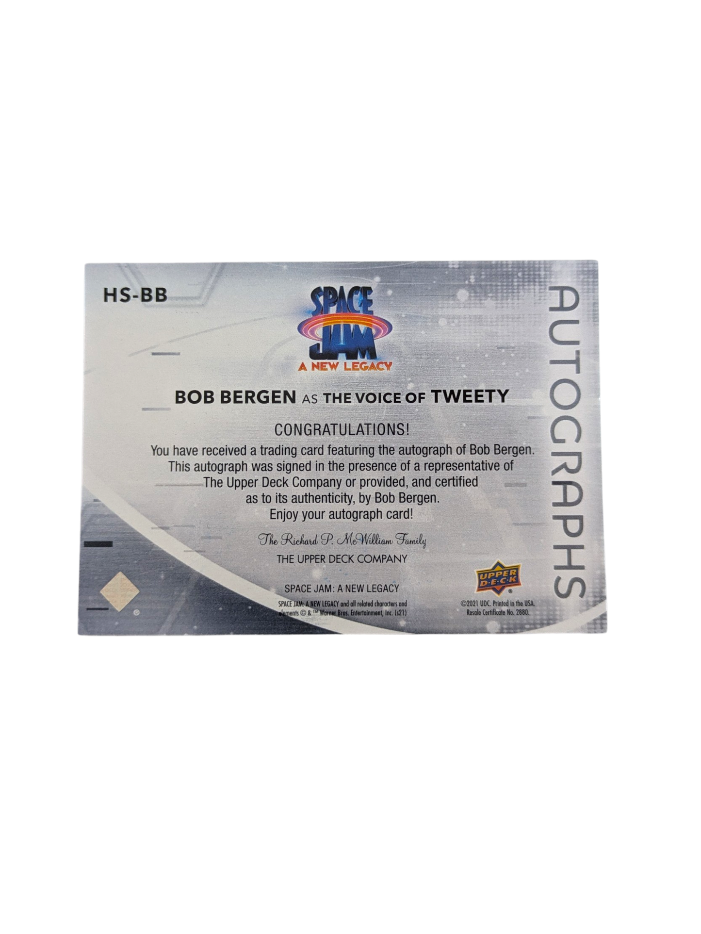 2021 Upper Deck Space Jam A New Legacy Autograph Bob Bergen Voice of Tweety card