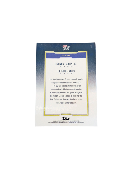 2024 Topps Now Los Angeles Lakers Father Son Debut LeBron & Bronny James card