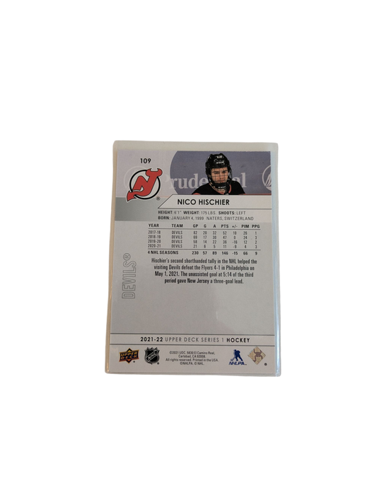 2021 Upper Deck Series 1 New Jersey Devils Nico Hischier #109 Card