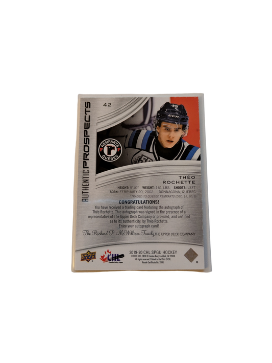 2020 Upper Deck Team Canada Juniors Theo Rochette Red Jersey cover Patch card