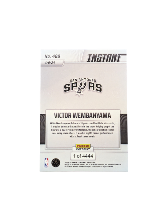 2023/24 Panini Instant San Antonio Spurs Victor Wembanyama #488 1/4444 card