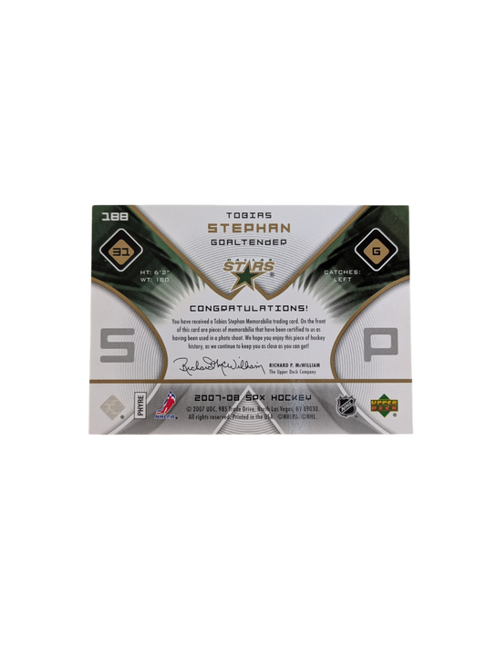 2007 Upper Deck Dallas Stars Tobias Stephan Rookie Patch 0436/1599 card