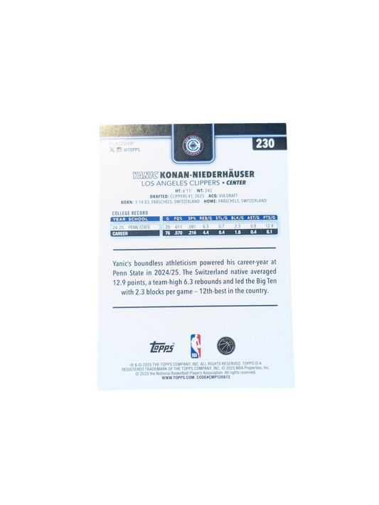 2025/26 Topps Flagship Los Angeles Clippers Yanic Konan Niederhauser #230 Rookie card
