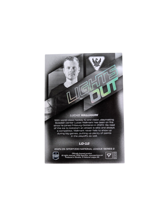 2025-26 SportZoo National League Fribourg-Gottéron Lucas Wallmark Lights Out Pink 60/99 card