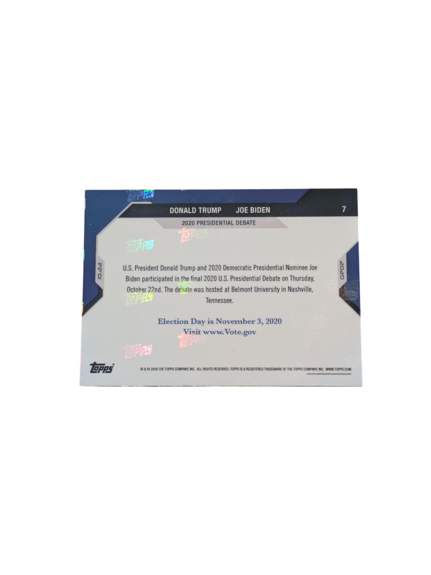 2020 Topps Now Presidential Debate Trump v Biden card