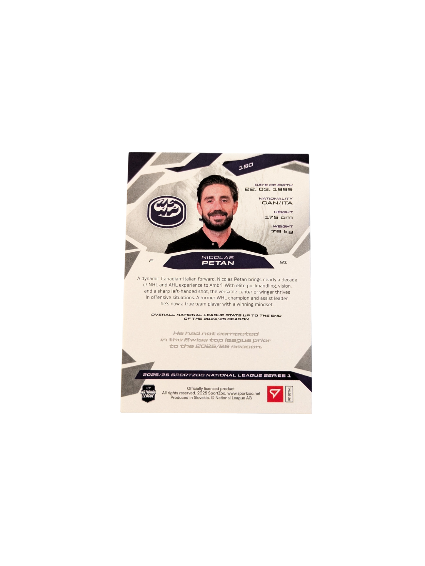 2026 SportZoo National League Ambri Piotta NIcolas Petan Gold 07/10 card