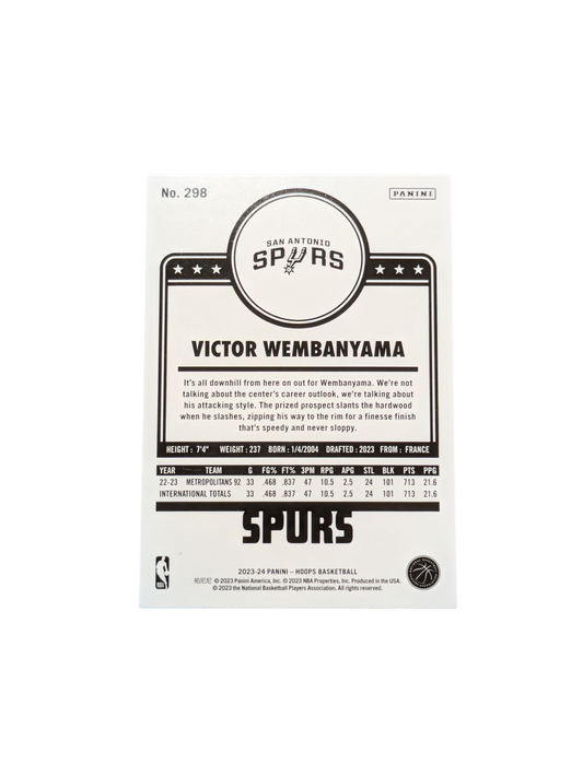 2023/24 Panini NBA Hoops San Antonio Spurs Victor Wembanyama #277 Rookie card