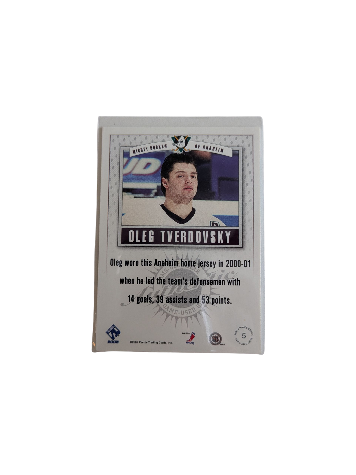 2002 Pacific Mighty Ducks of Anaheim Oleg Tverdovsky Patch Card