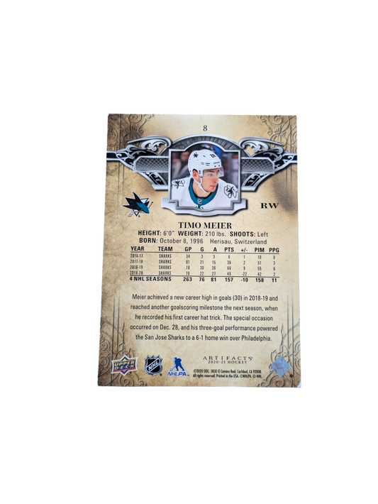 2020 Upper Deck Artifacts San Jose Shark Timo Meier #8 card