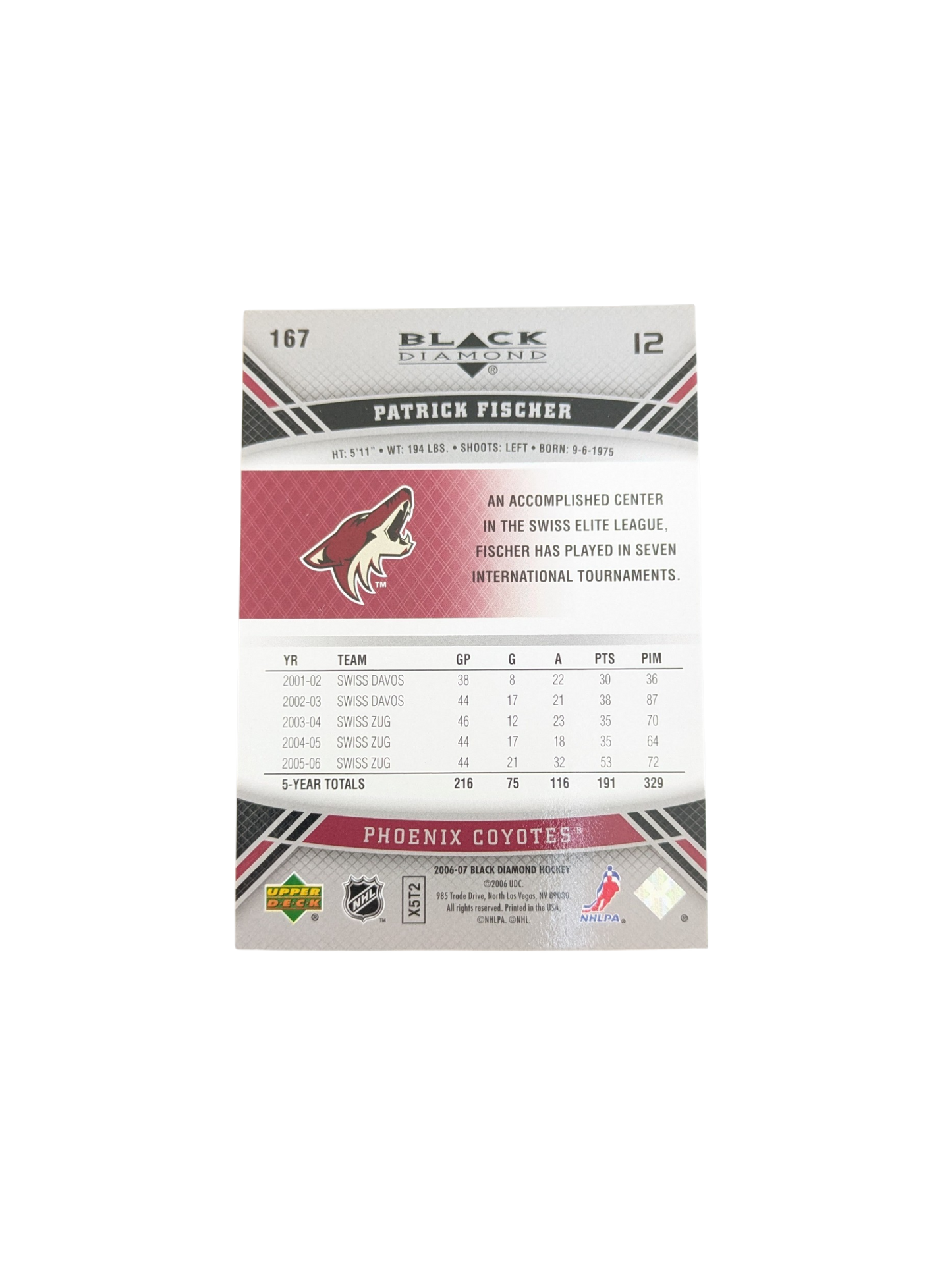 2006-07 Upper Deck Black Diamond Phoenix Coyotes Patrick Fischer #167 card