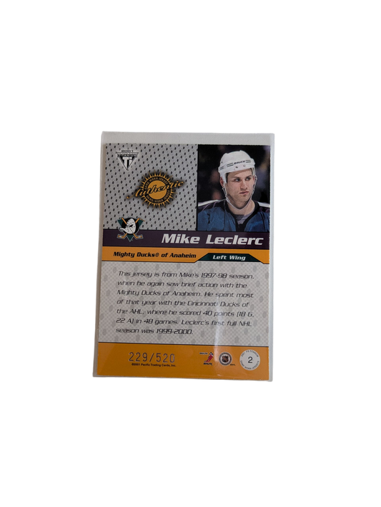 2002 Pacific Mighty Ducks of Anaheim Mike Leclerc Patch Card