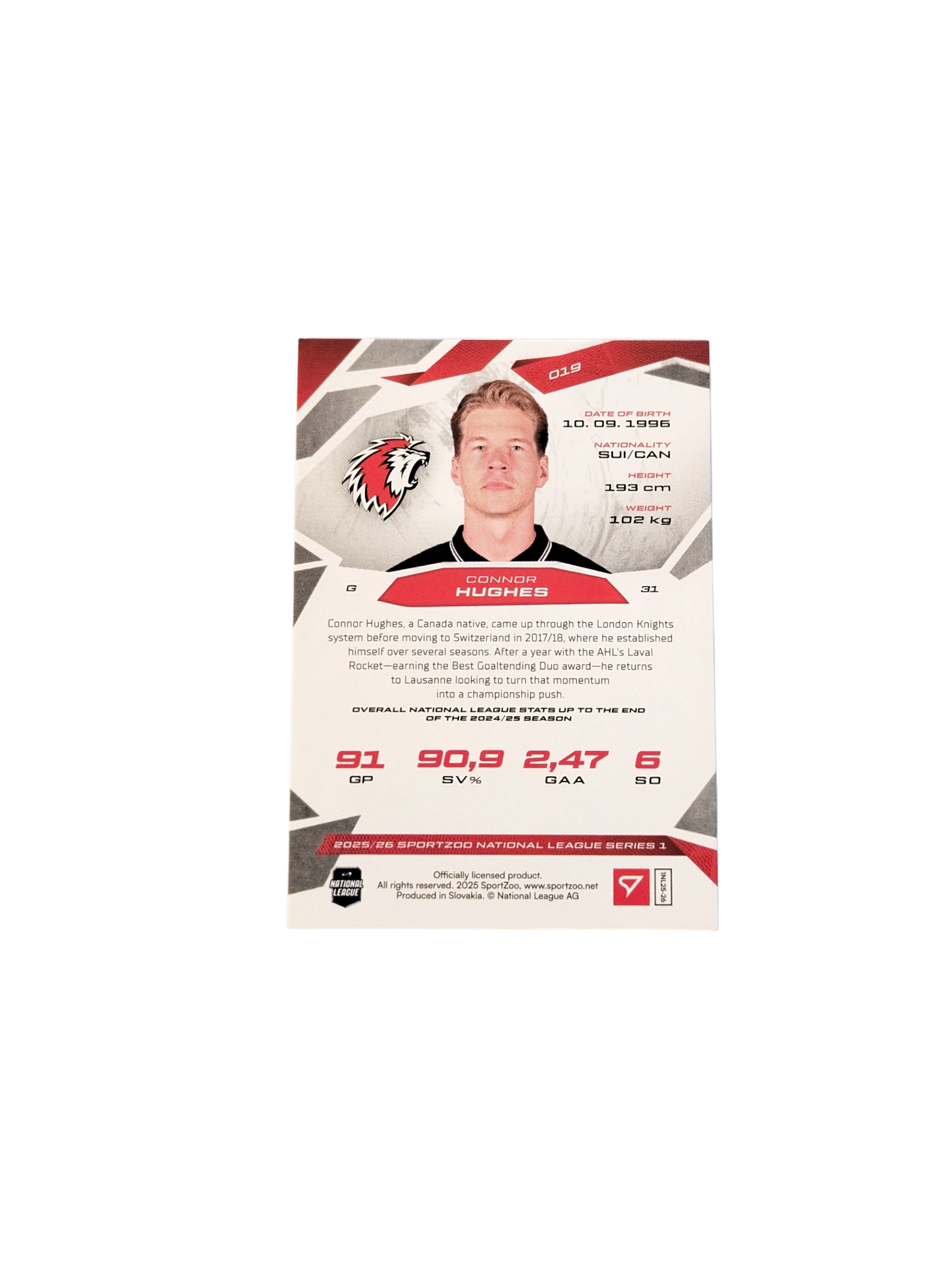 2026 SportZoo National League Lausanne Connor Hughes 05/20 Red card