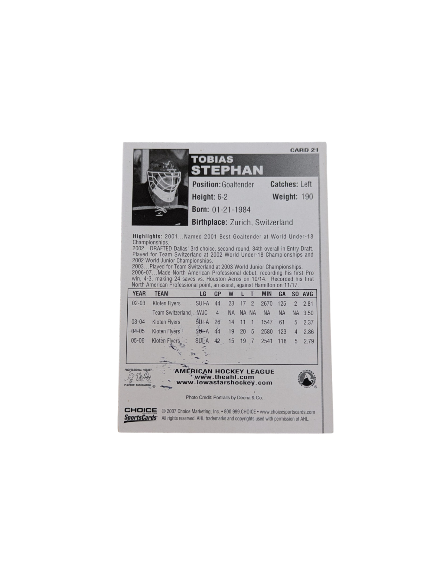 2007 Choice Iowa Stars Tobias Stephan Auto card