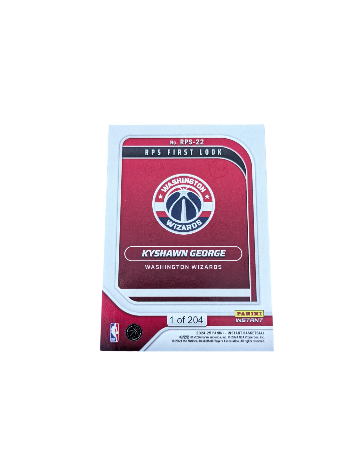 2024 Panini Instant Washington Wizards Kyshawn George RPS First Look Rookie 1/204 card