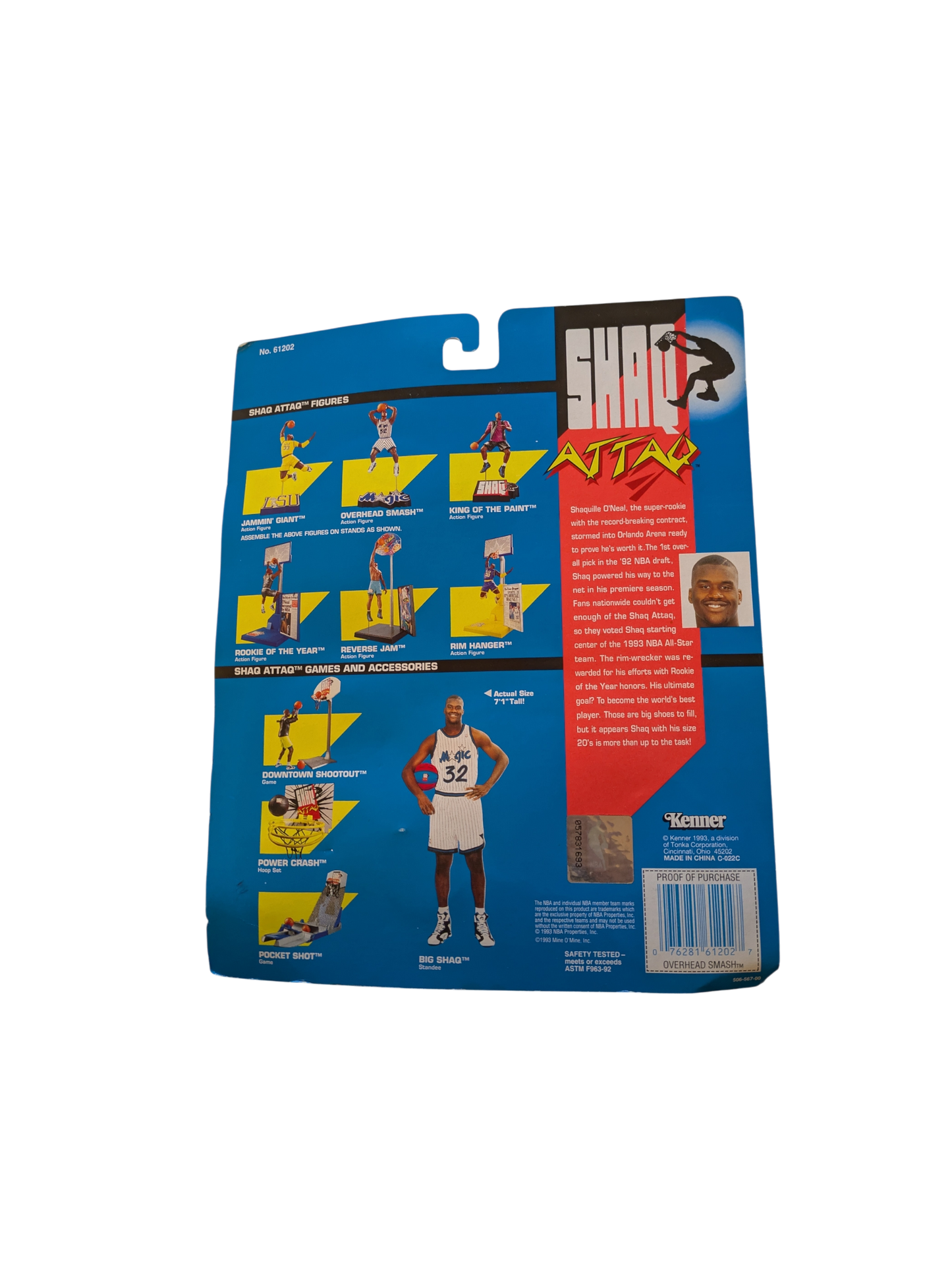 1993 Kenner Shaq Attaq Orlando Magic Shaquille O'Neal Overhead Smash Action Figure