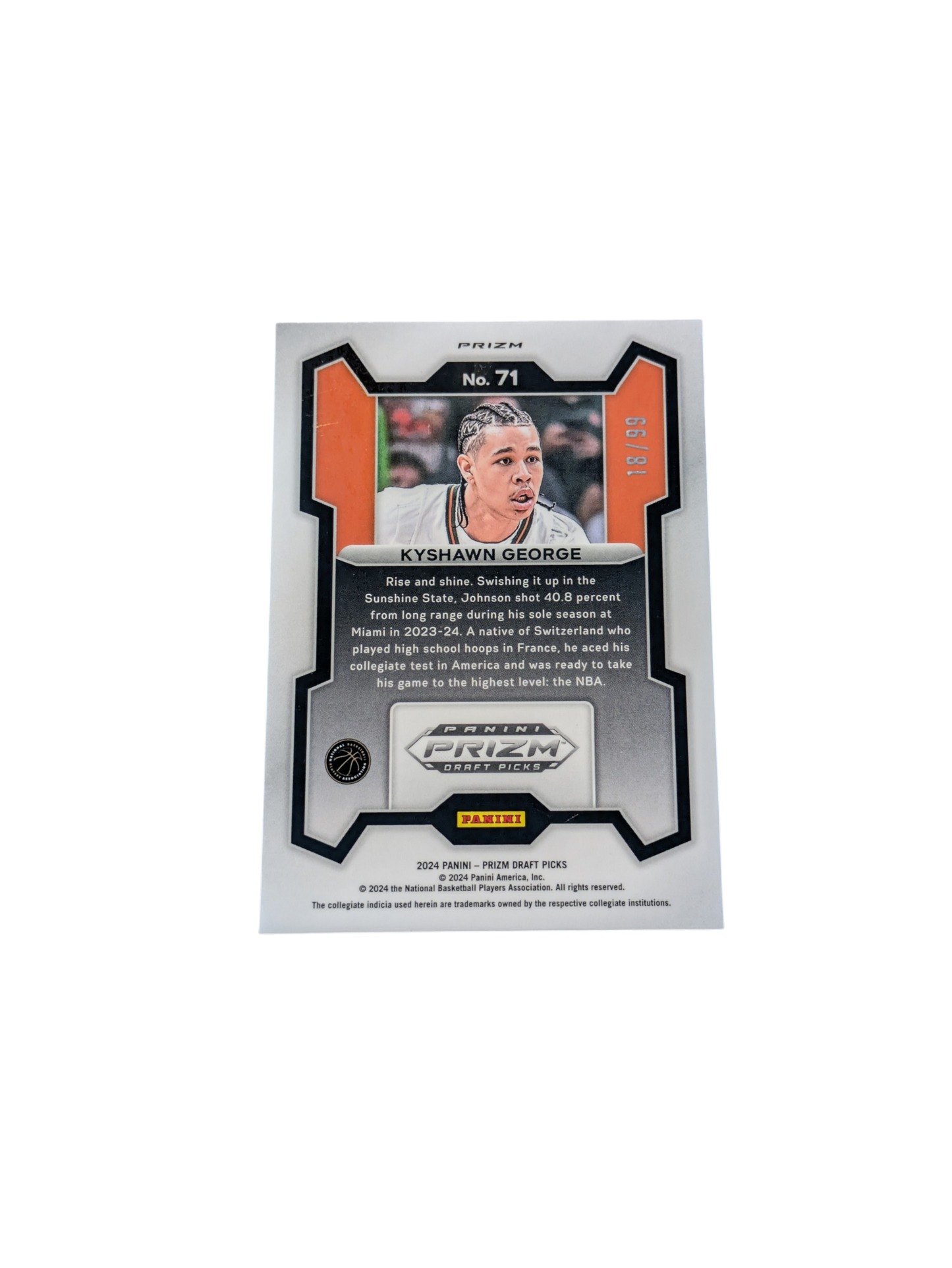 2024 Panini Prizm Washington Wizards Kyshawn George #71 Rookie Blue Cracked 18/99 card