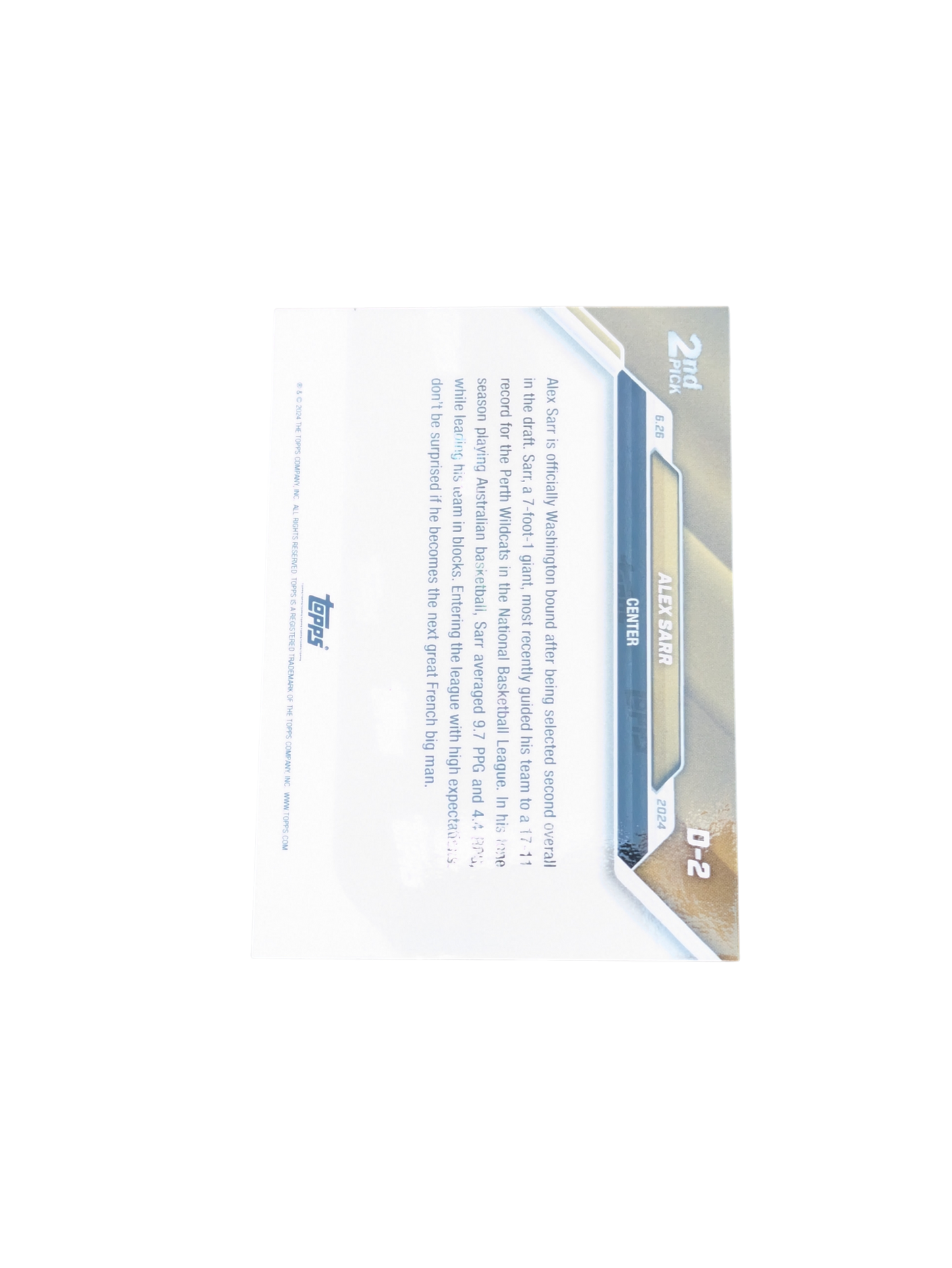 2025 Topps Now Washington Wizards Draft Pick 2 Alex Sarr Rookie card