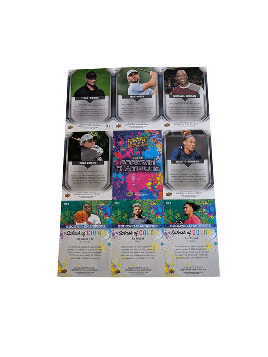 2024 Upper Deck Goodwin Champions Promo Cards Jordan, Homa, Woods, Rodman, Zhang, Stroud, Nickal & Fox