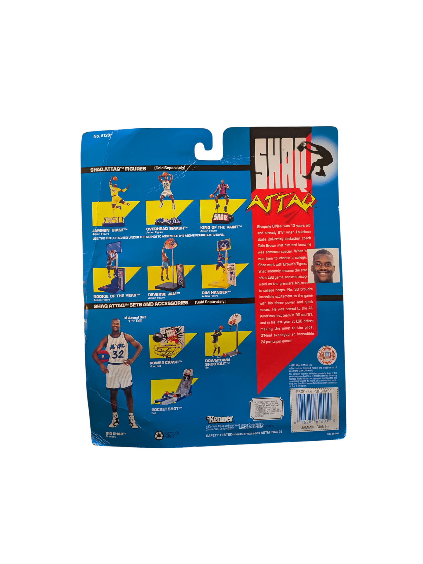 1993 Kenner Shaq Attaq LSU Shaquille O'Neal Jammin Giant Action Figure