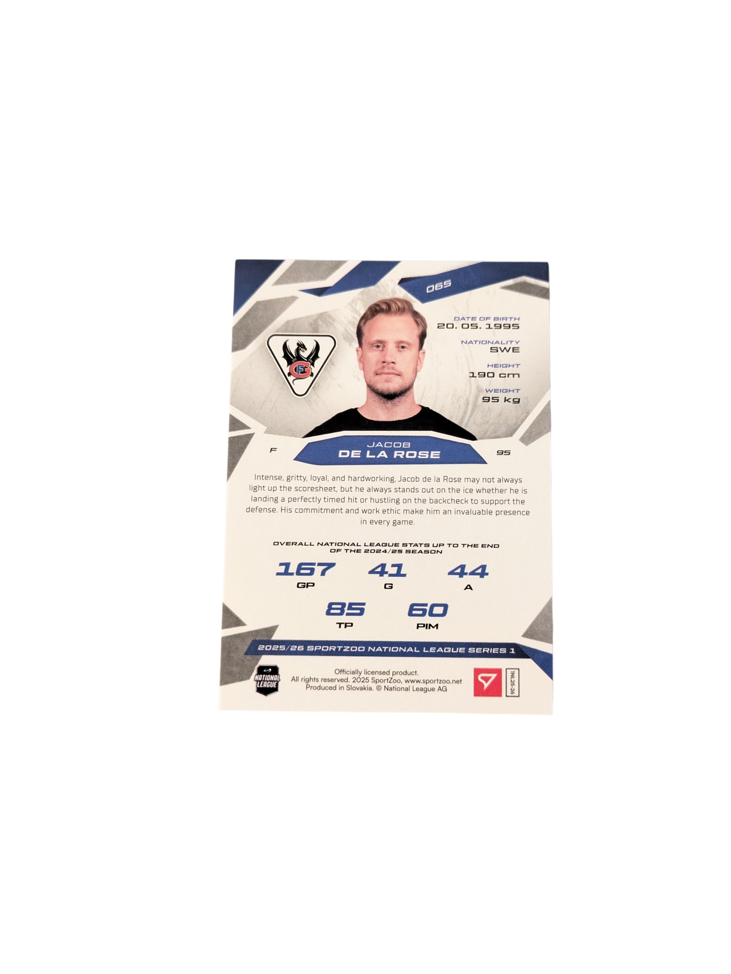 2026 SportZoo National League Fribourg Gottéron Jacob de la Rose 14/20 Red card