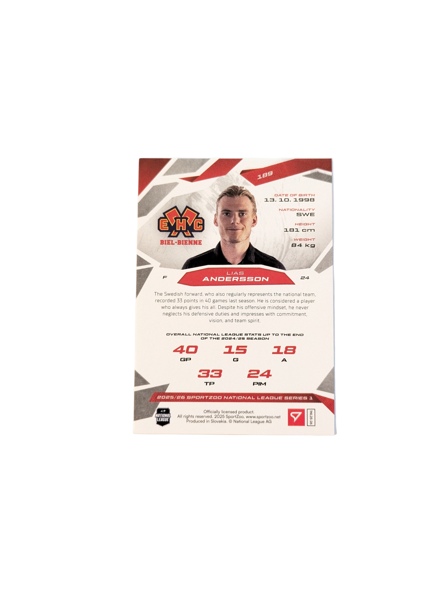 2026 SportZoo National League Biel Bienne Lias Andersson 02/20 Red card