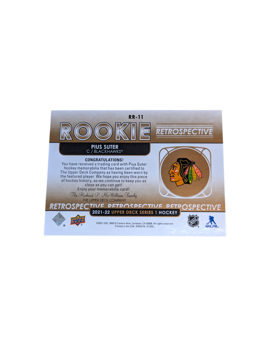 2021-22 Upper Deck Rookie Retrospective Chicago Blackhawks Pius Suter Patch card