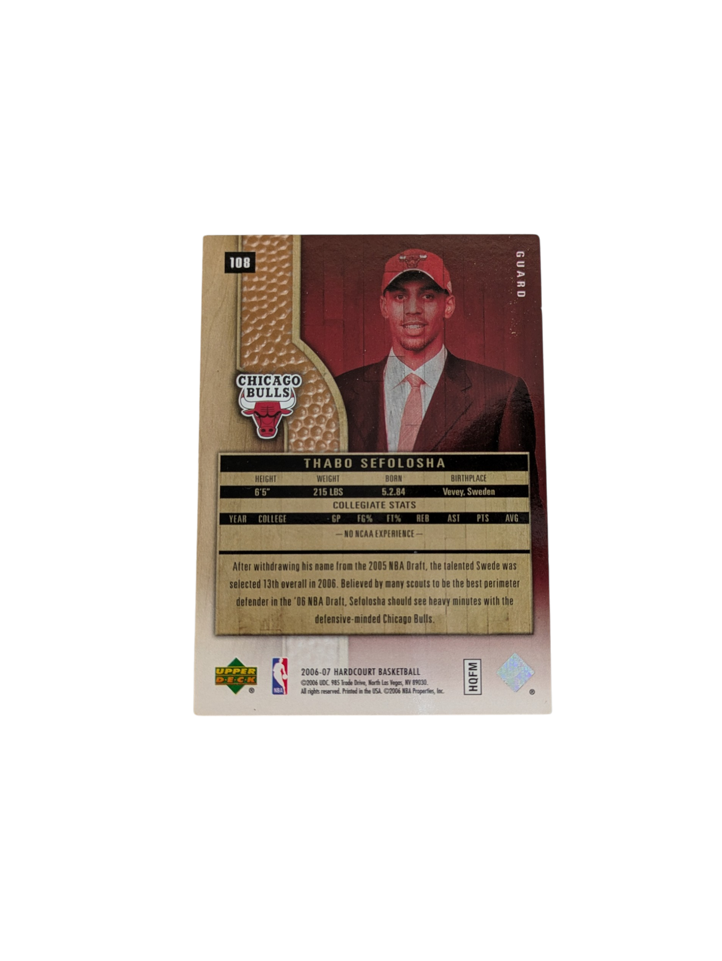 2006 Upper Deck Hardcourt Futures Chicago Bulls Thabo Sefolosha 197/199 Draft card