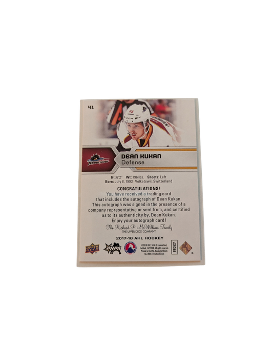 2017 Upper Deck AHL Hockey Cleveland Monsters Dean Kukan Auto Card