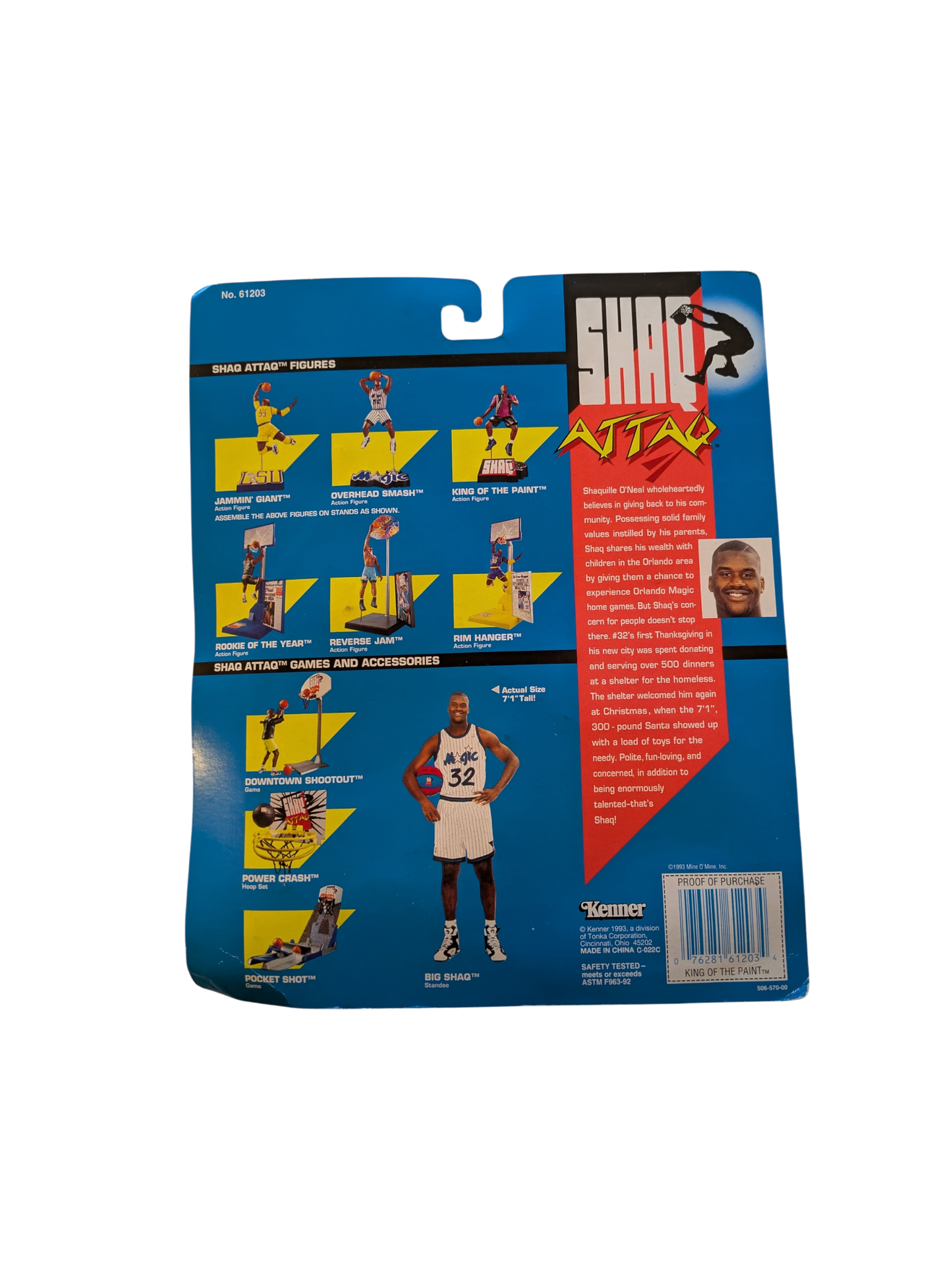 1993 Kenner Shaq Attaq Shaquille O'Neal King of The Paint Action Figure
