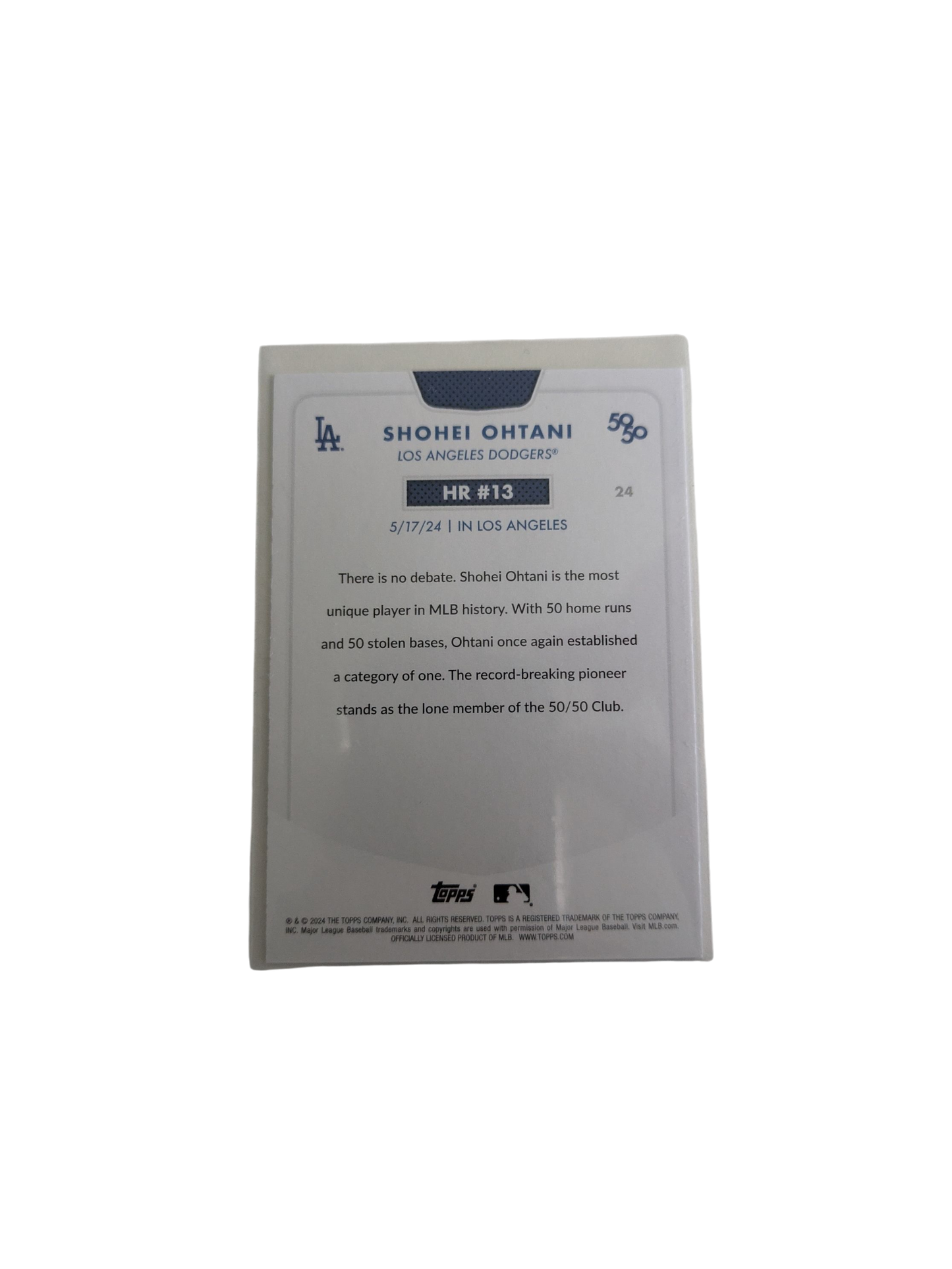 2024 Topps Los Angeles Dodgers Shohei Ohtani 50/50 HR #13 Card