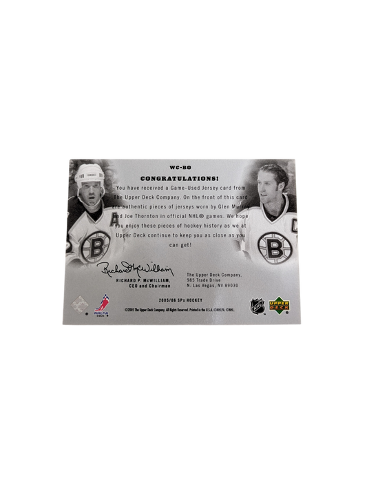 2005 Upper Deck SP Boston Bruins Glen Murray & Joe Thornton Double Patch card