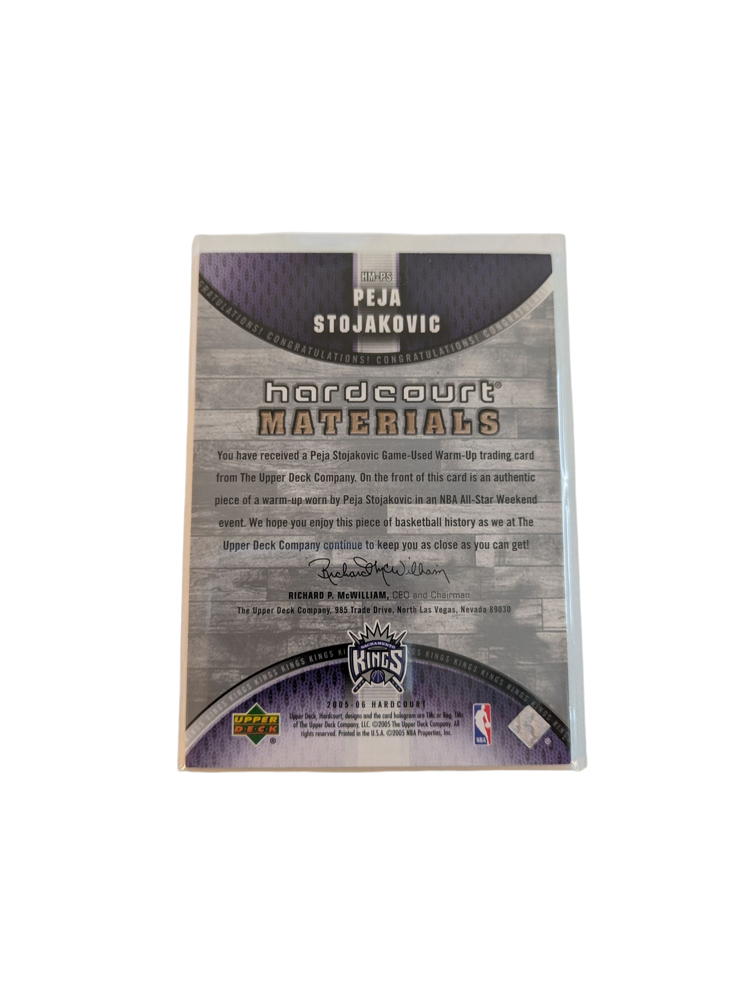 2005 Upper Deck Hardcourt Materials Sacramento Kings Peja Stojakovic Patch Card