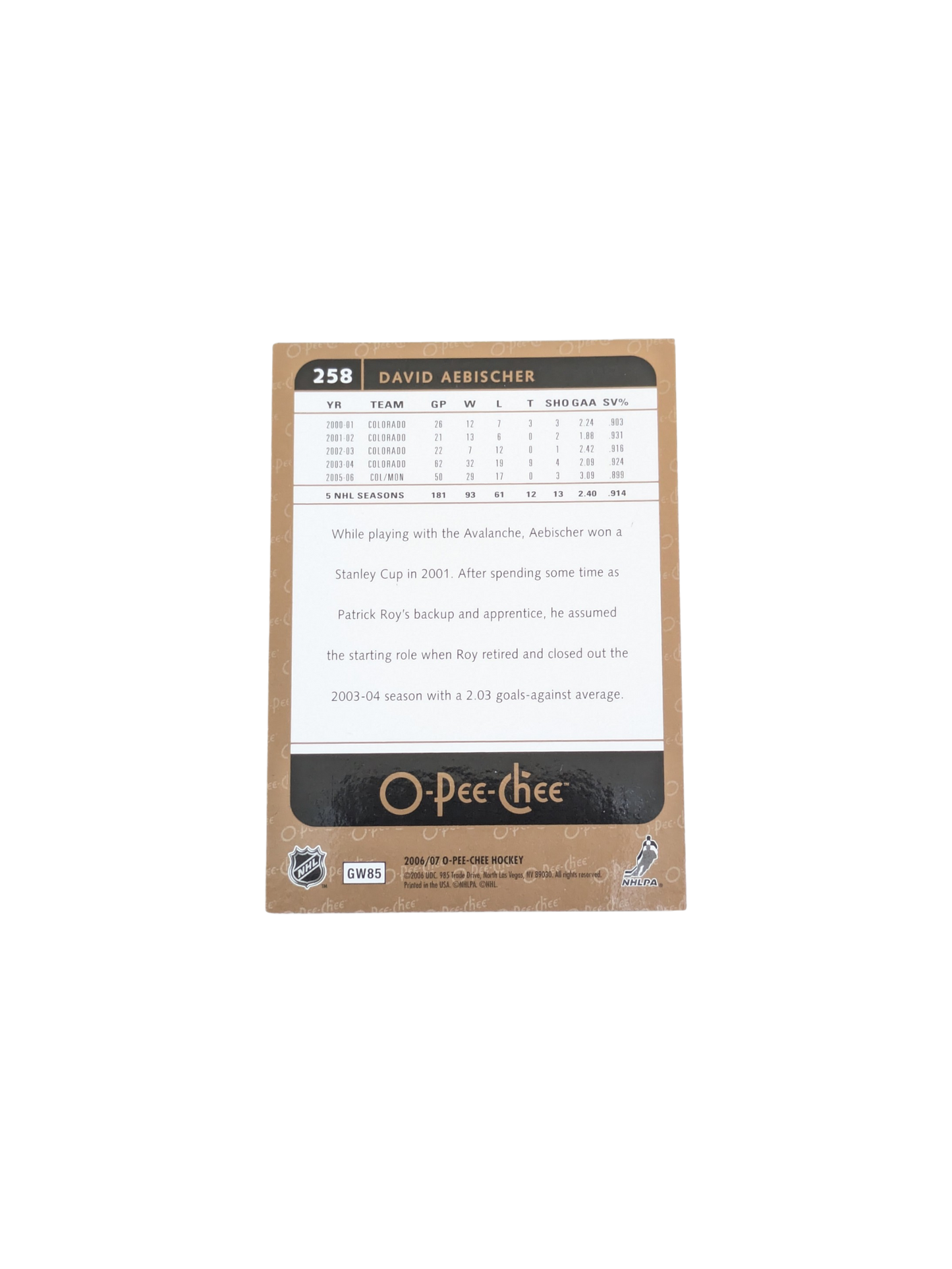 2004 Upper Deck O-Pee-Chee Montreal Canadiens David Aebischer 033/100 card