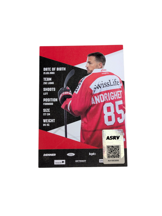 Switzerland Hockey Auto Card signed by Sven Andrighetto