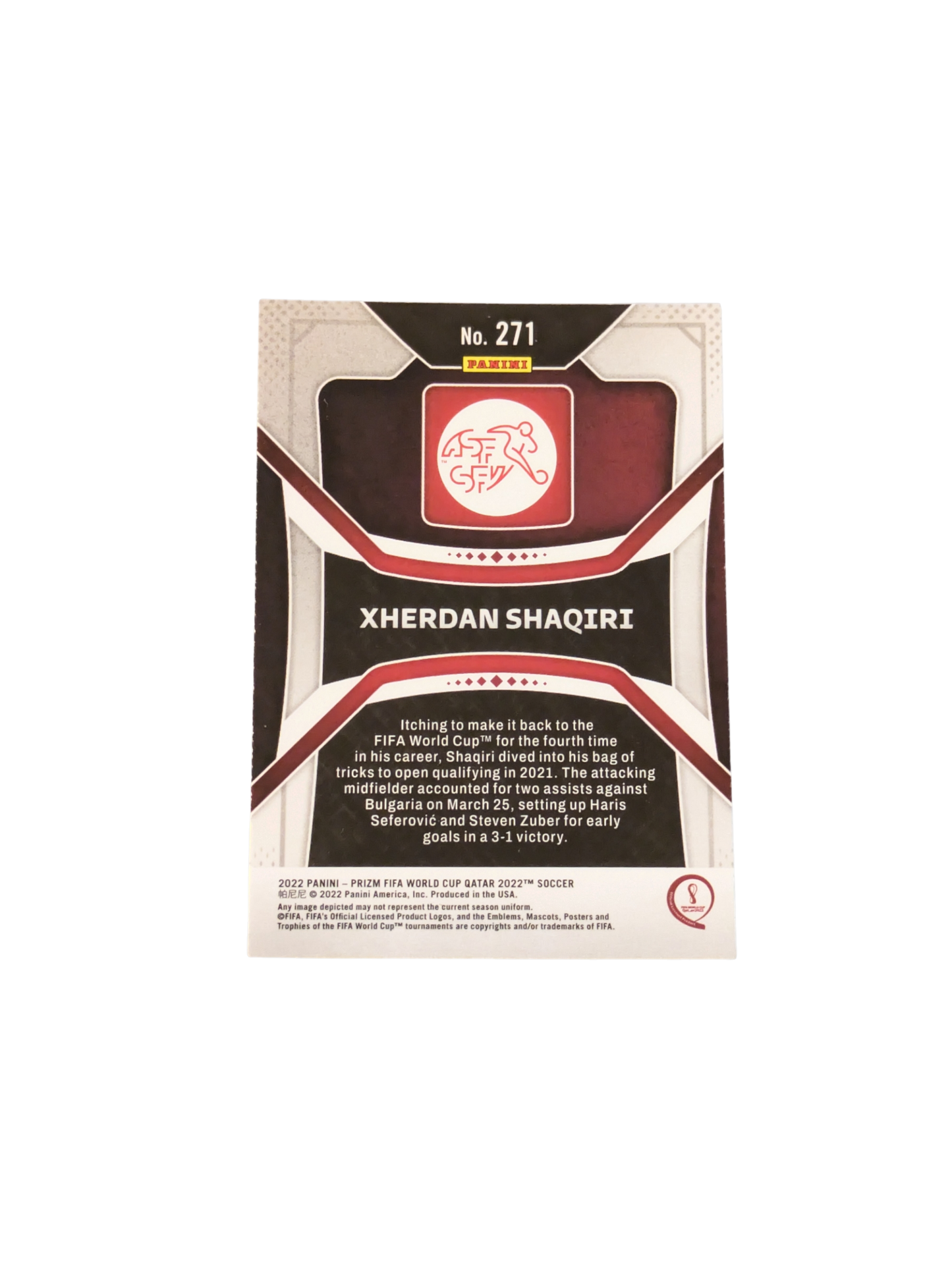 2022 Panini Prizm FIFA World Cup Qatar Switzerland Xherdan Shaqiri #271 card