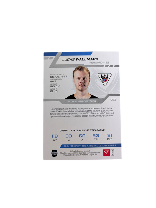 2024 SportZoo National League Fribourg-Gottéron Lucas Wallmark 1/1 card