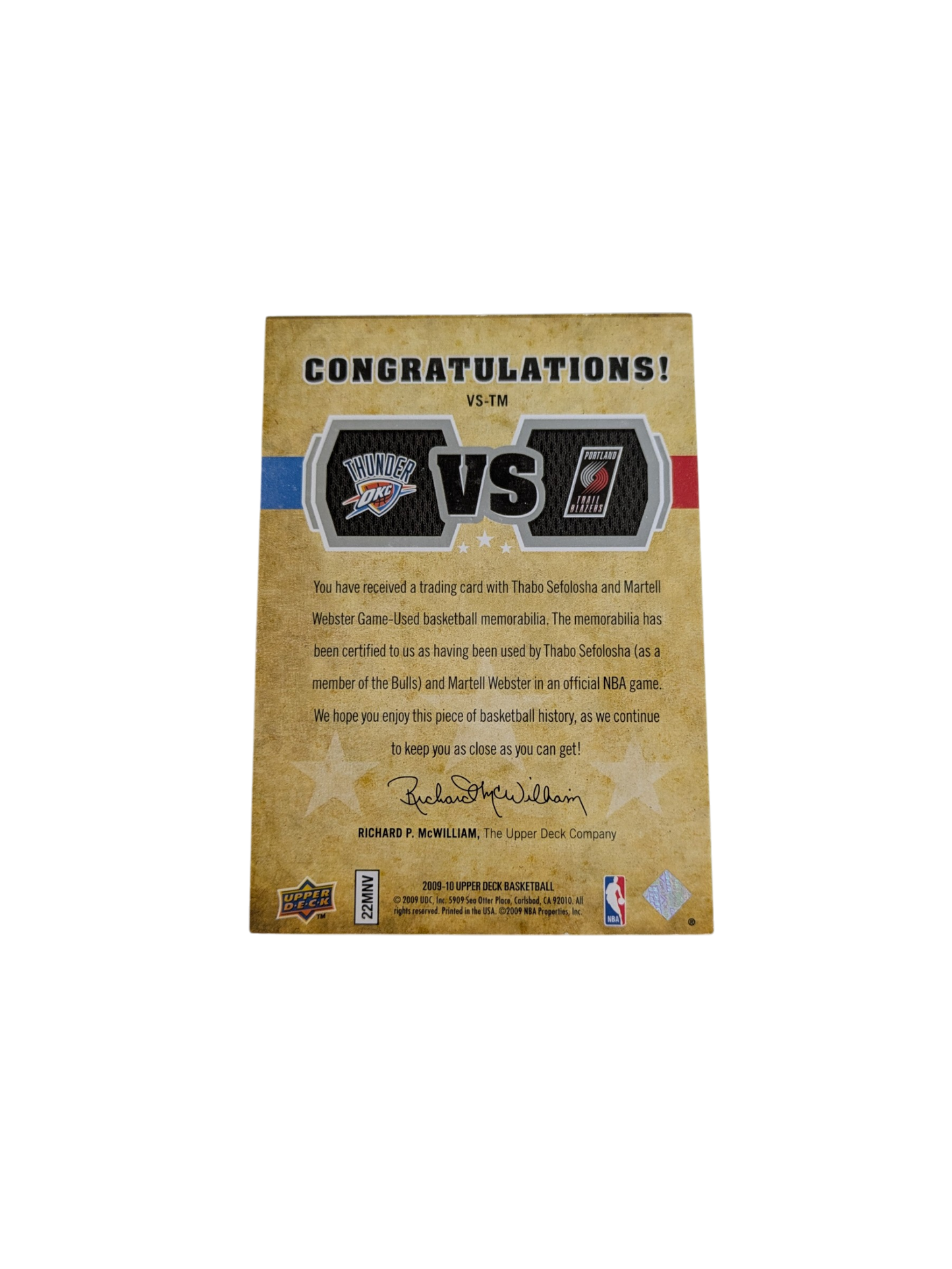 2009 Upper Deck Materials Thabo Sefolosha v Martell Webster Patch /570 card