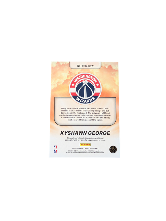 2025 Panini NBA Hoops Rise n Shine Washington Wizards Kyshawn George Rookie Patch Card
