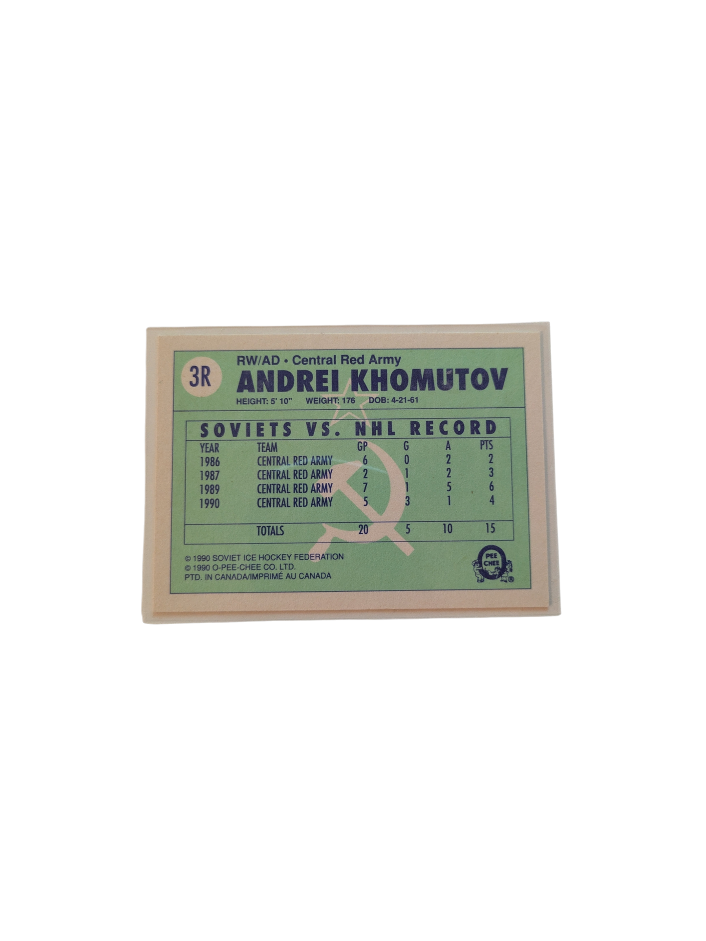 1990 O-Pee-Chee Soviet Central Red Army Andrei Khomutov card