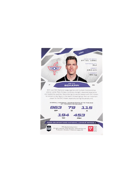 2026 SportZoo National League Kloten Reto Schäppi Green 22/30 card