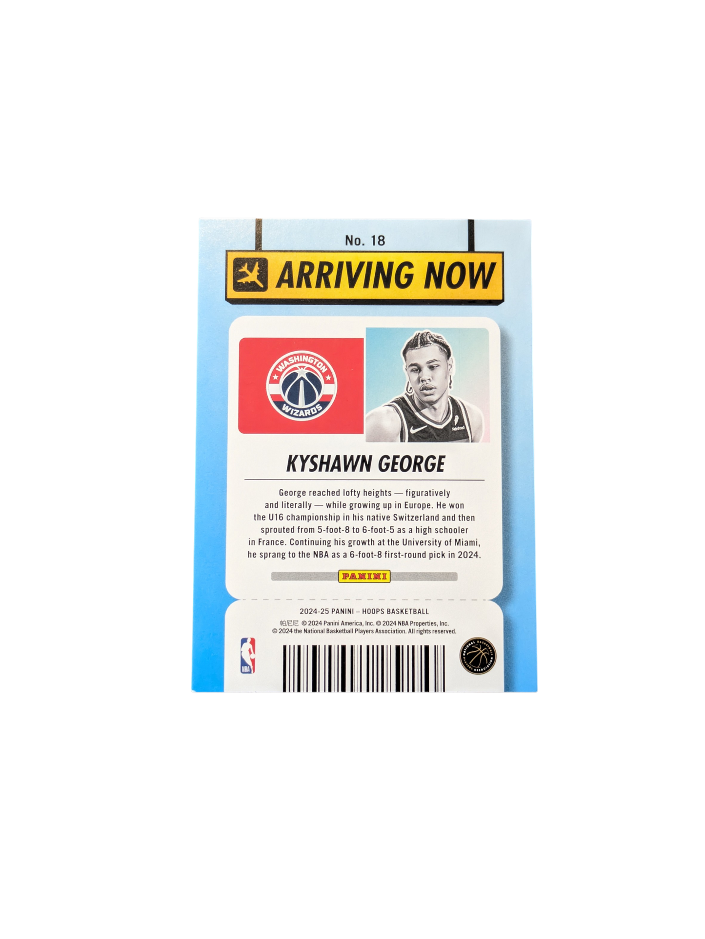 2024 Panini NBA Hoops Arriving Now Washington Wizards Kyshawn George #18 Rookie card
