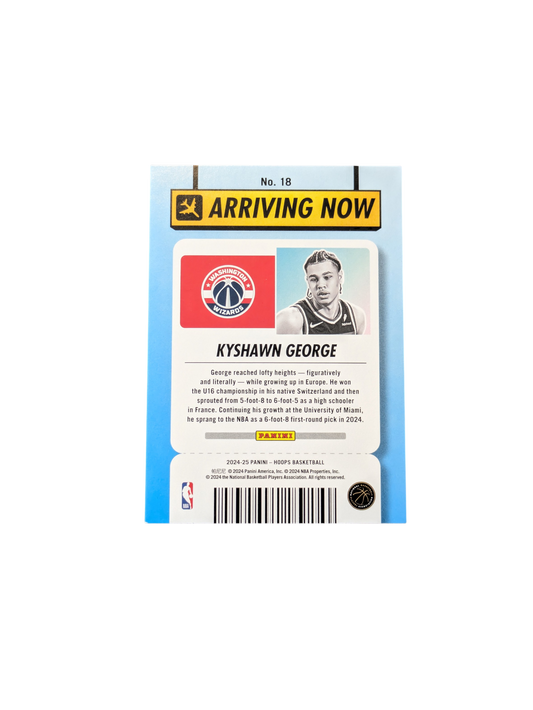 2024 Panini NBA Hoops Arriving Now Washington Wizards Kyshawn George #18 Rookie card