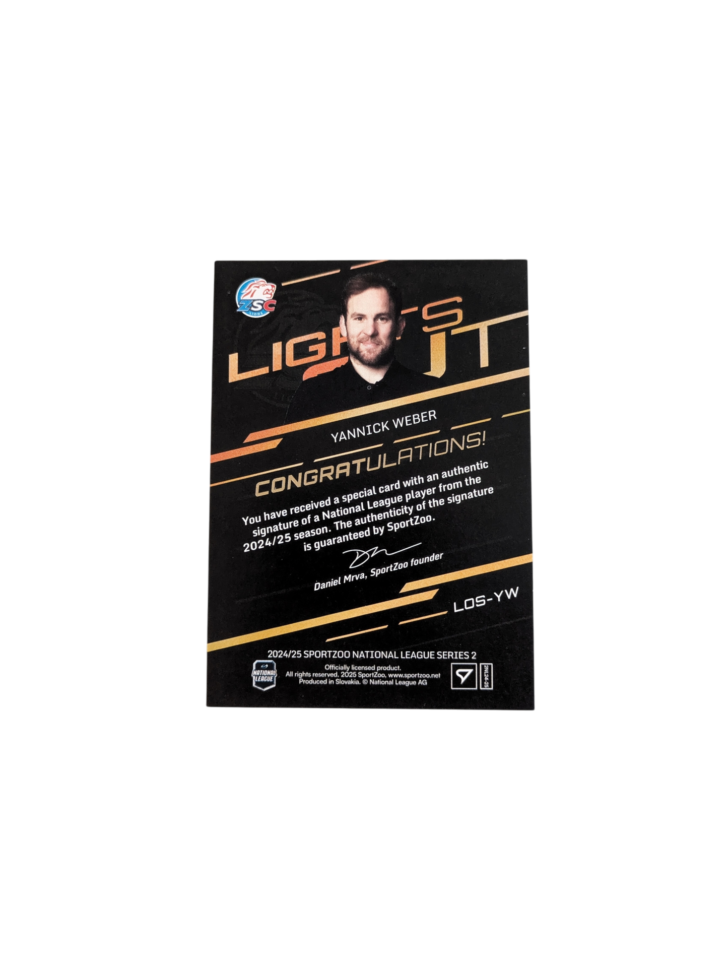 2024/25 SportZoo National League Lights Out ZSC Lions Yannick Weber Auto 33/65 card