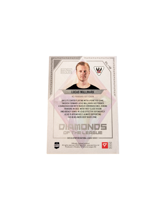 2026 SportZoo National League Diamonds Fribourg Gottéron Lucas Wallmark 34/50 card